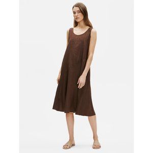 EILEEN FISHER Organic Linen Handkerchief Tank Dress Cocoa Brown 1X? EUC